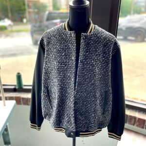 “LUXE LIFE” Tweed & Vegan Leather, Varsity jacket size XL